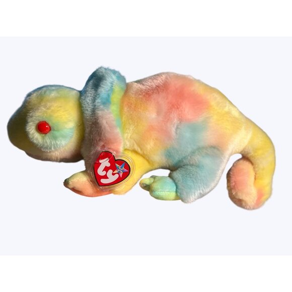 Ty Beanie Buddies Rainbow Chameleon Plush 1999 Colorful Tie-Dye Animal - Picture 1 of 16